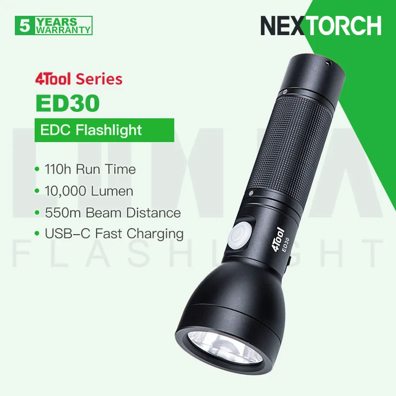 NEXTORCH 4Tool ED30 Rechargeable Portable LED Flashlight with 18650 Battery, Super Bright Long Range for Daily Carry