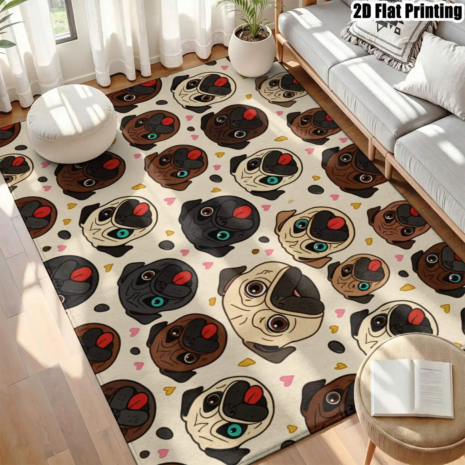 1Pc 2D Printed Brown Puppy Pattern Carpet, Nordic/Instagram Style, Modern Minimalist Home Decor Mat, Multi-Size, Machine Washable, for Entrance, Dining, Foyer, Bedroom, Living Room