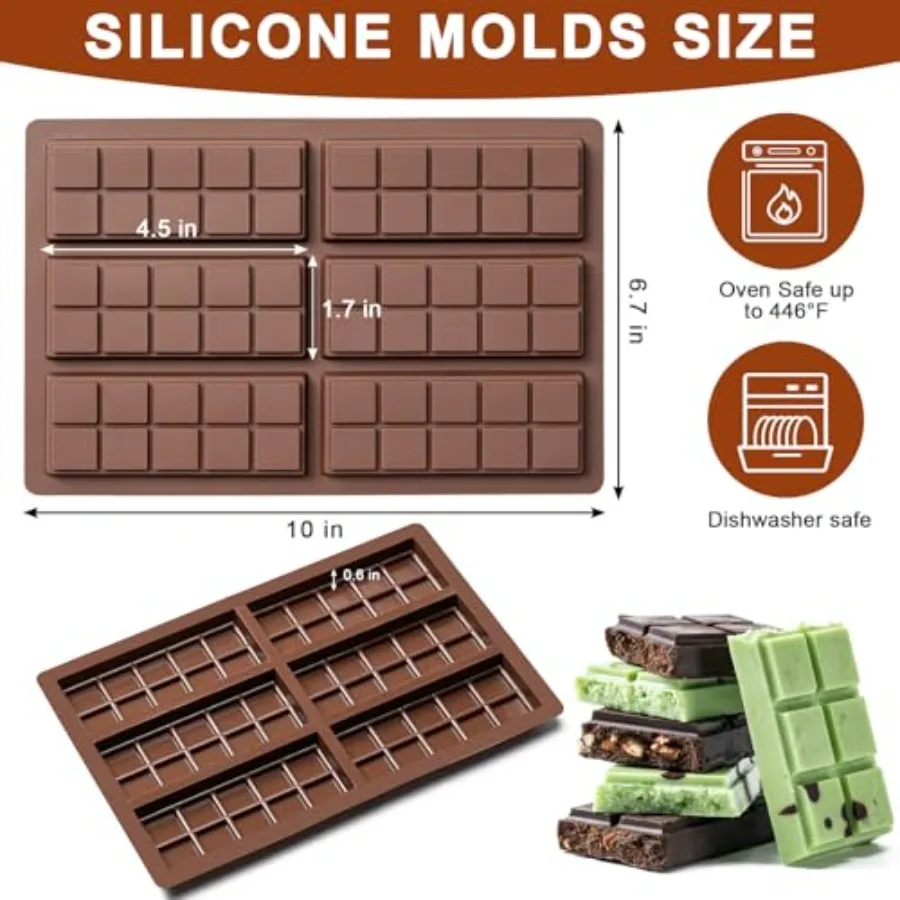 Chocolate Bar Mold Non-Stick Chocolate Molds 100 Food Grade Silicone Deep Mold for Dubai Pistachio Rod Candy Snacks Knafeh Pist
