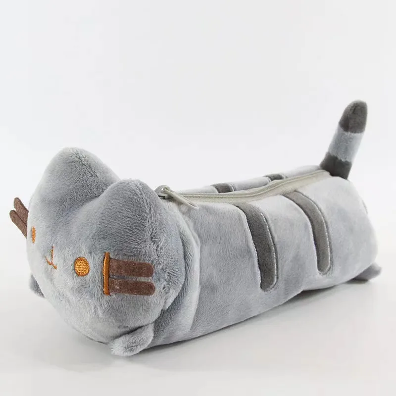 Simpatico astuccio in peluche a righe per gatti grasso gatto borsa portaoggetti portatile per cancelleria per studenti di grande capacità di alto