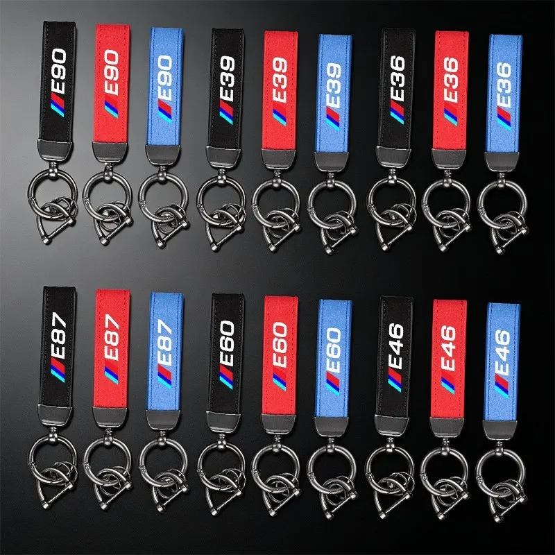 

For BMW E46 E30 E39 E36 E60 E90 E87 E53 1 3 5 7 Series Car Badge Leather Zinc Alloy Keychain Microfiber Key Chain Buckle Keyring