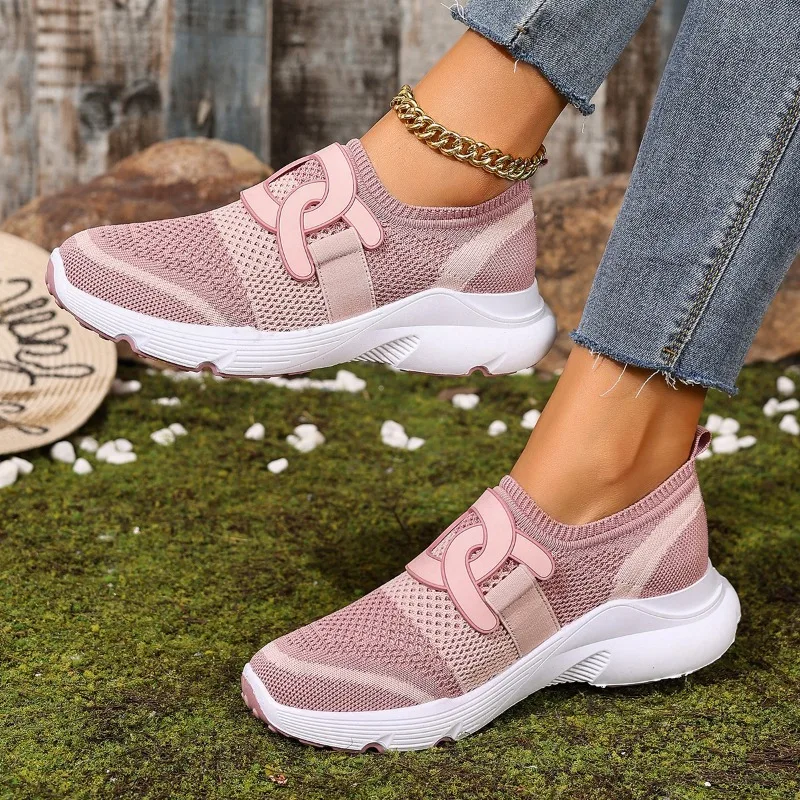 Women's Fashion Lightweight Breathable Slip-On Soft Sole Flat Sneakers Casual Walking Single Shoes Ladies Comfortable Mesh Flats