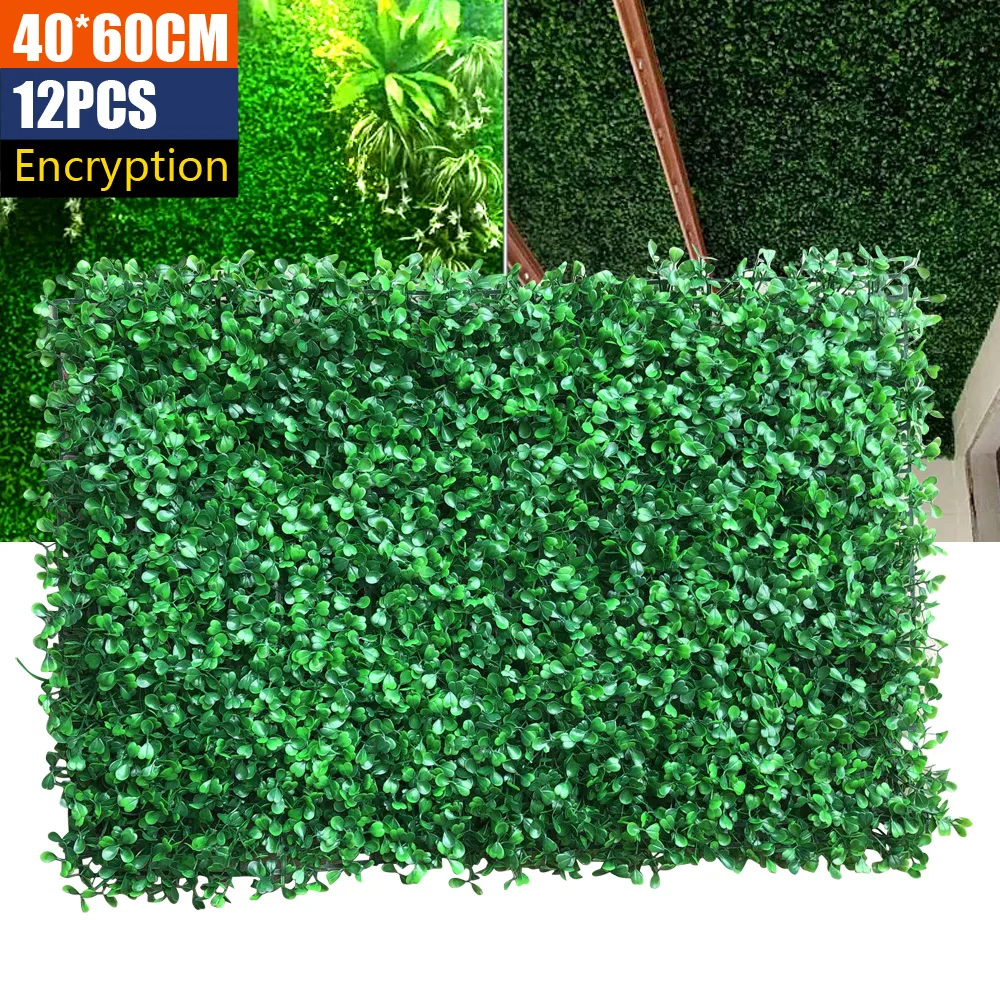 12Pcs Artificial Hedge Grass Mat Panel High Density Plant Fence Green Indoor Outdoor Wall Hedge Garden Backyard Wall Decor