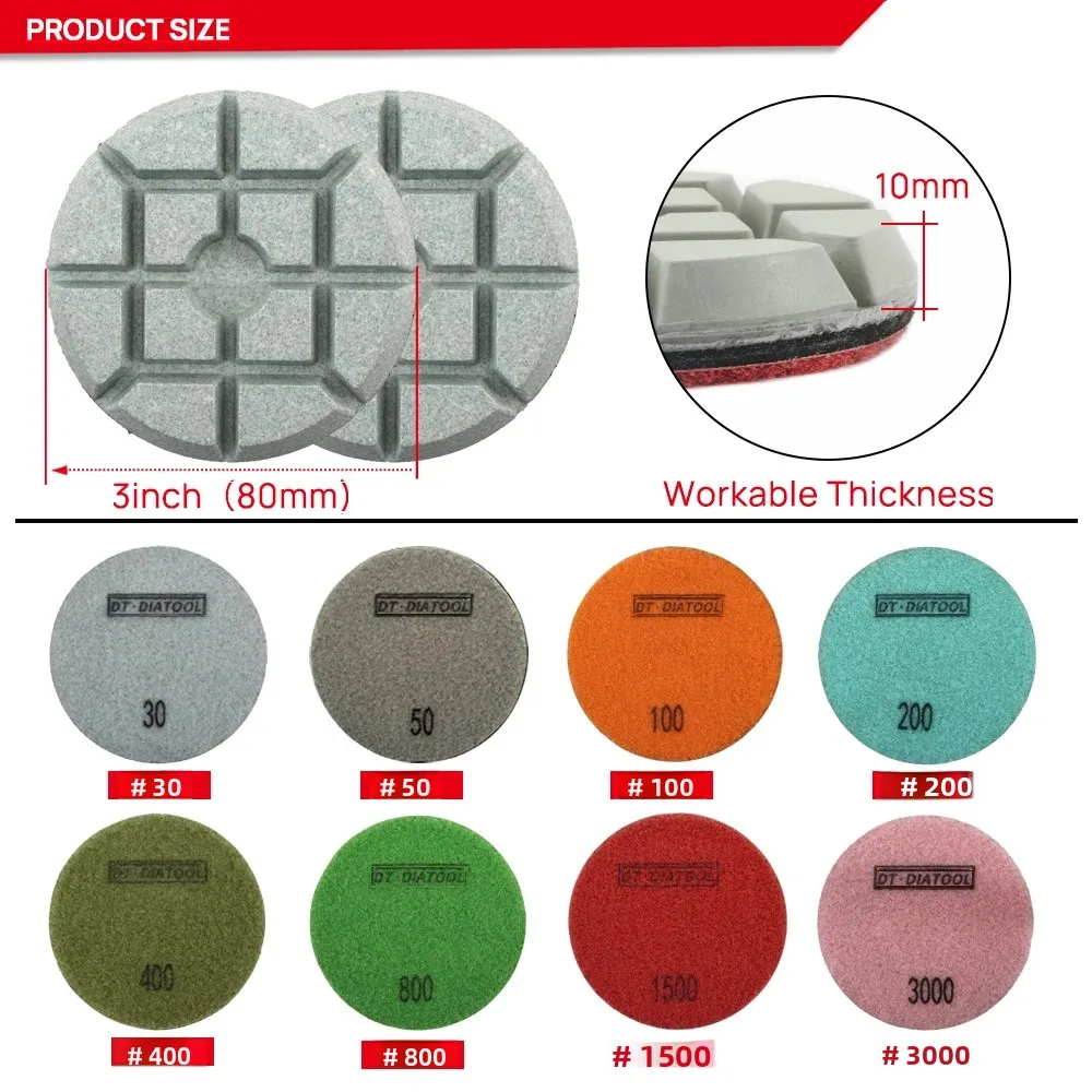 DT-DIATOOL Parlatma Pedi Reรงine Bond Elmas Beton Parlatma Pedleri 9 adet 80mm Zemin Yenileme Beton Tamir Zemin Zฤฑmpara Diskleri