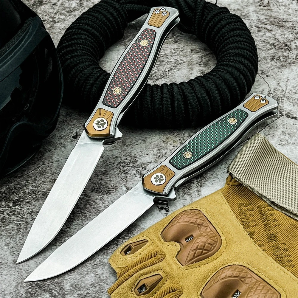 

Outdoor Folding Knife 3.82” D2 Mirror Finish Blade, 420 Stainless Steel + Carbon Fiber Handle, Manual Opening EDC Rescue Tool