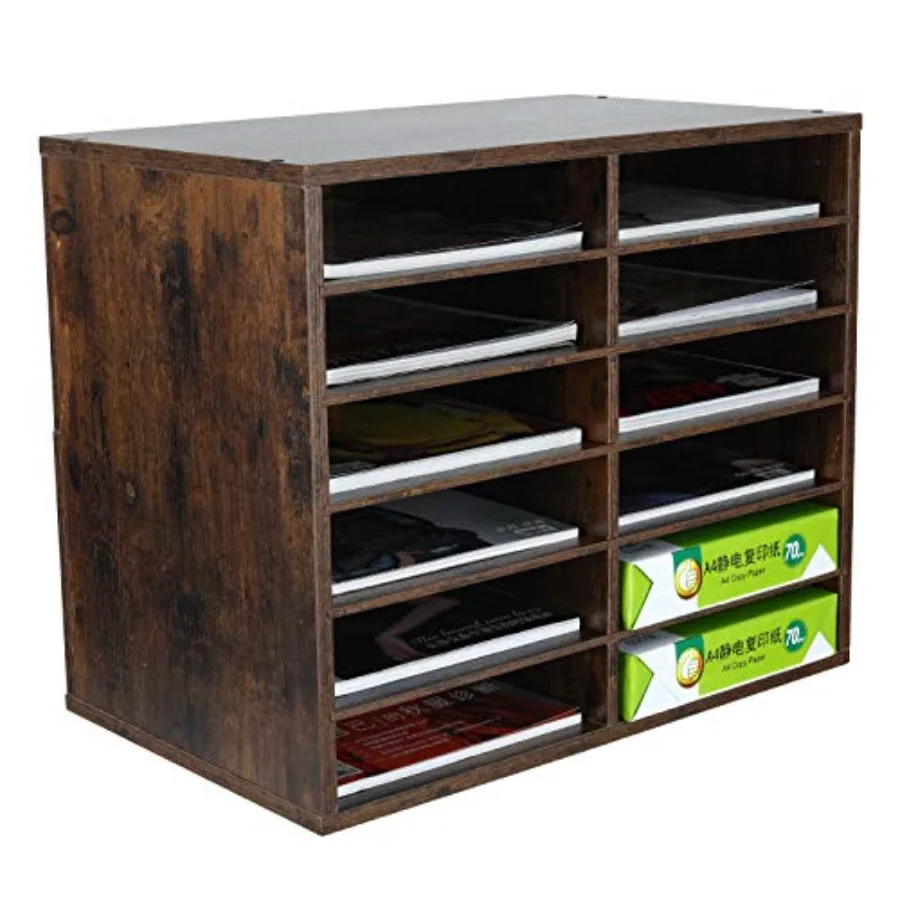 

12 Compartments Wooden Literature Organizer with Adjustable Shelves 6000 Sheets Capacity Paper Organizer Classroom Mailbox and
