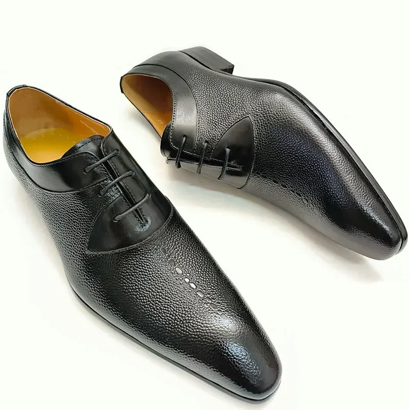 Chaussures en cuir Oxford de luxe pour hommes, chaussures provoqué de haute qualité, style classique, café, noir, à lacets, Parker pointu,