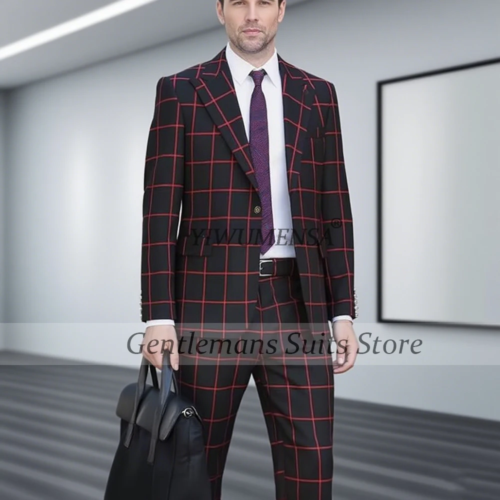 British style Plaid Check Business Suits Double Breasted Jacket Pants 2 Pieces Groom Wedding Party Prom Tuxedos 2 Pieces Dresses