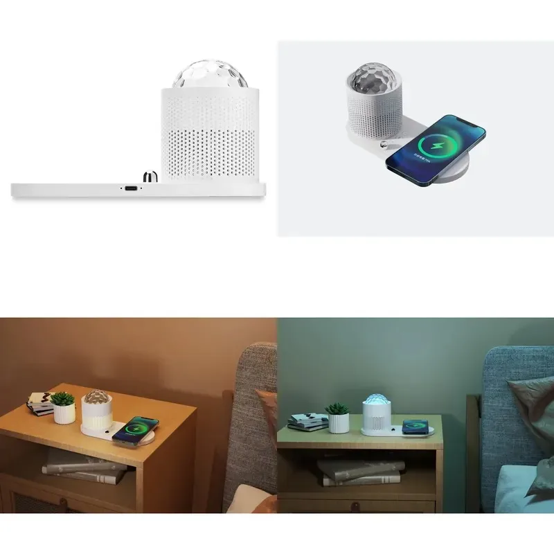 Electric 3-in-1 wireless charging speaker with maximum power of 15W, with LED lights and star projector, suitable for home