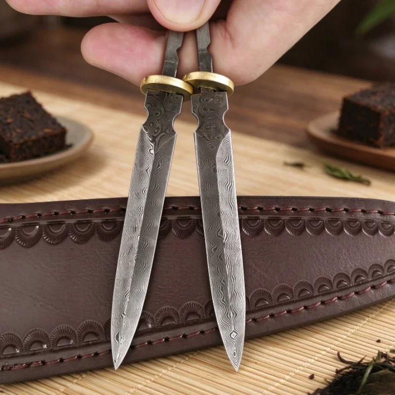 7cm Real Damascus Steel Tea Knife Blank Rose Pattern Semi-finished DIY Tea Needle Handmade Craft Accessory for Puer Tea