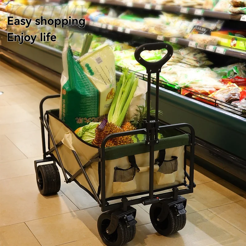 Extra Long Folding Cart Outdoor Utility Wagon Cart Large Capacity Portable Camping Picnic Trolley Beach Collapse Folding Cart