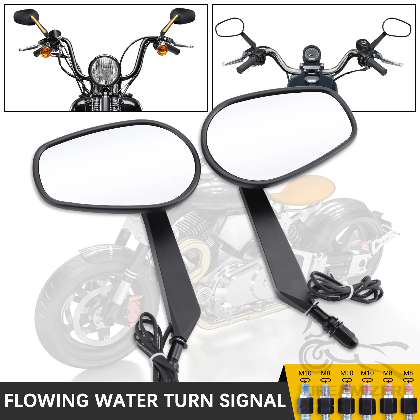 مرايا جانبية للرؤية الخلفية للدراجة النارية باللون الأسود مع إشارات الانعطاف LED لملحقات Harley Davidson Touring Softail Dyna Road King #6