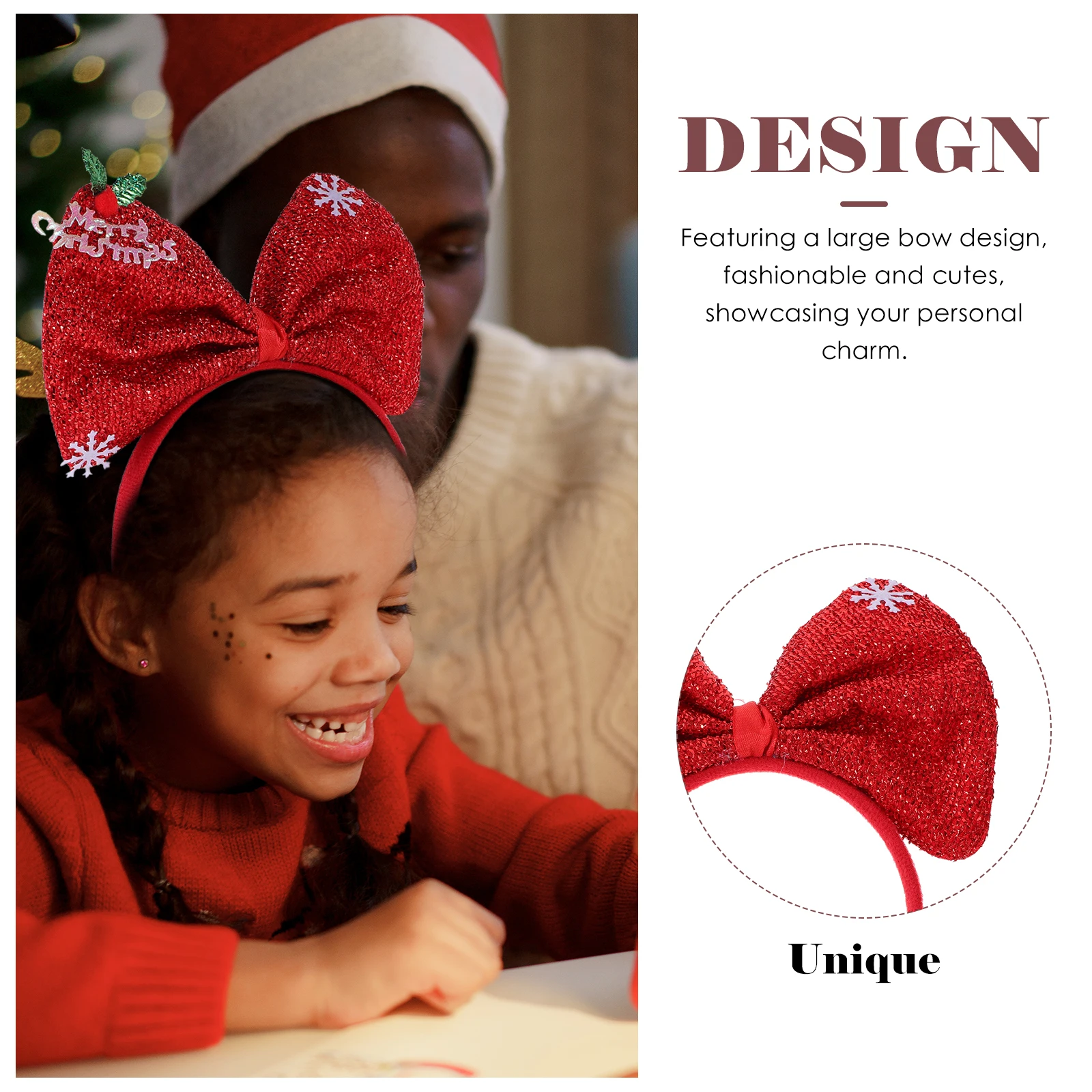 

Festive Bow Headband For Women Holiday Party Hair Decoration Snowflake Design Soft Sponge Cloth Adult Christmas Headpiece Long