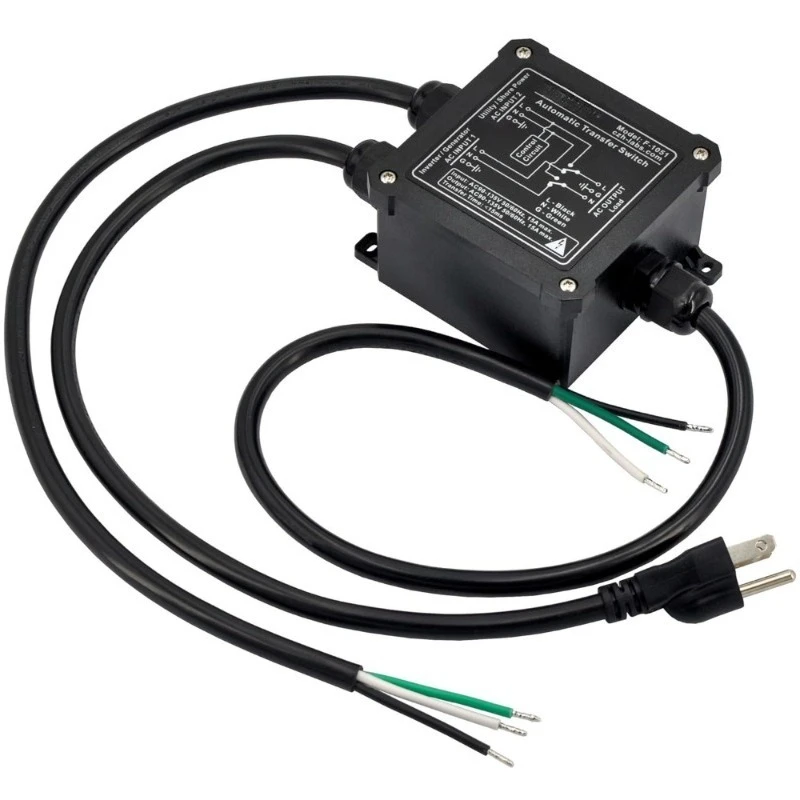 

Автоматический резервный переключатель переменного тока 120 В, 15 А, ATS с вилкой NEMA 5-15P и сердечными проводами