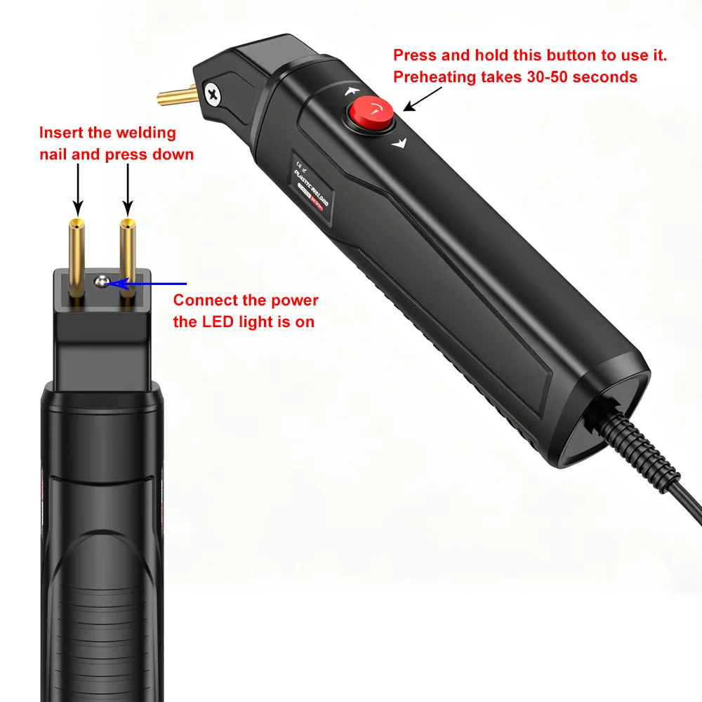 100 W Kunststoffschweißgerät, 200/1000 Stück Heftklammern, Heißhefter-Set, Kunststoff-Schweißerpistolen-Set, Auto-Stoßstangen-Reparaturset, Kunststoff-Reparaturset – Detail 6