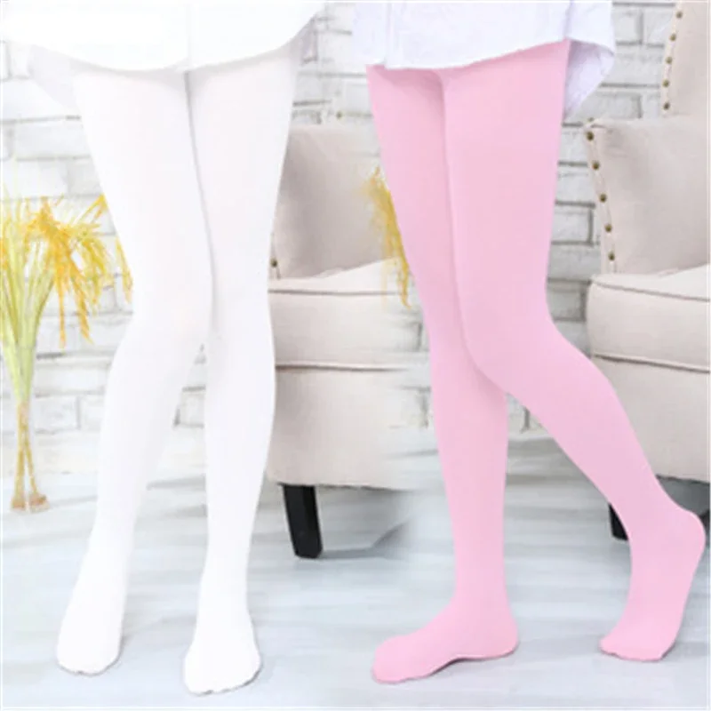 ฤดูร้อนฤดูใบไม้ผลิลูกอมสีเด็ก Pantyhose บัลเล่ต์ Dance Tights สําหรับถุงน่องหญิงเด็กกํามะหยี่สีขาว Pantyhose