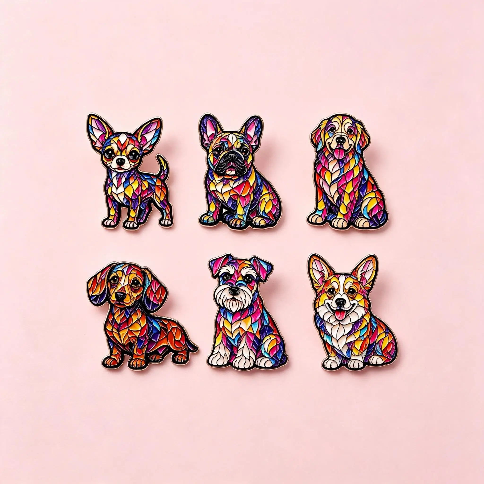 Vintage Stained Glass Art Dog Metal Enamel Pins Brooches Badge on Backpack Clothing Accessories Jewelry Gift for Friends