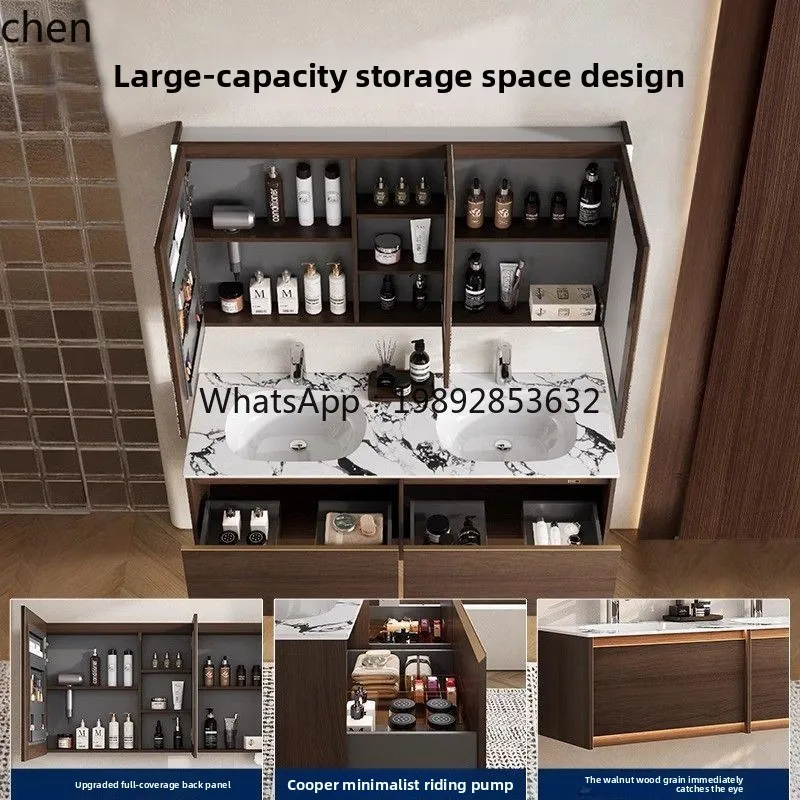 YFY Vintage-Stil Eichen-Lack Badezimmerschrank Waschbecken-Kombination Badezimmer-Waschtischunterschrank mit Integriertem Waschbecken