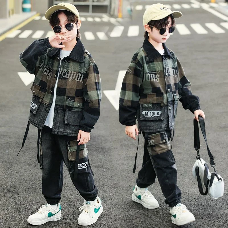 Boys Coat +Pants Kids Suits 2PCS/Set Cotton 2024 Cool Jean Spring Autumn Cotton Tracksuits Sport Christmas Gift Children Clothin