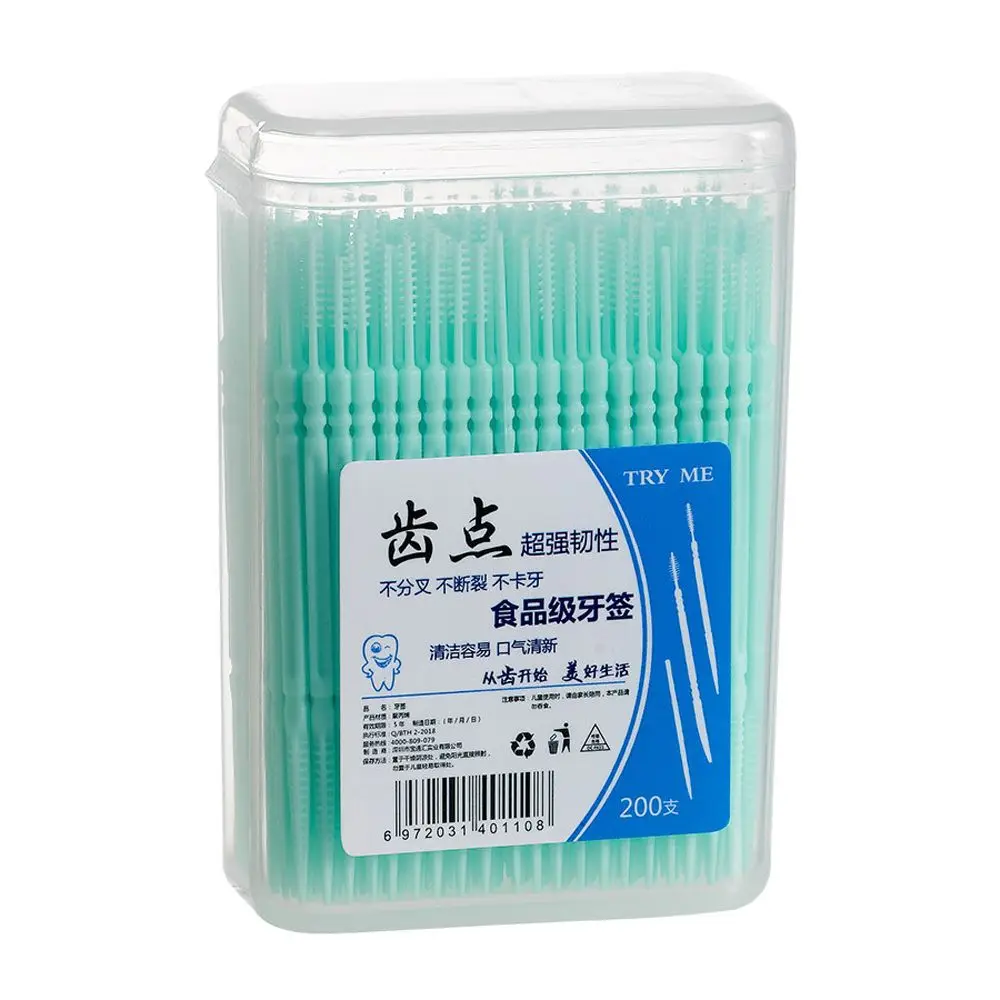 

200Pcs Disposable Food Residue Superfine Soft PP Dental Floss Pick Toothpick Brush Double-head Interdental Brush Oral Care