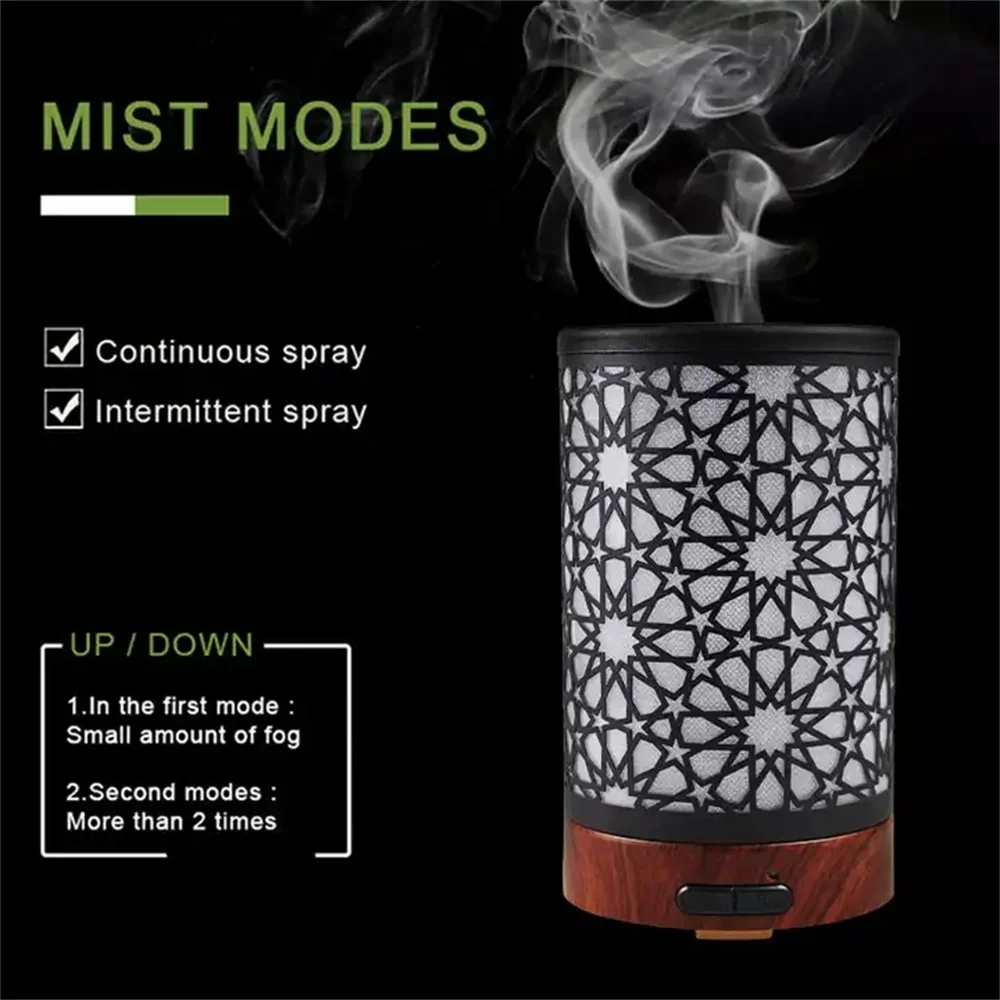 Air Humidifier Essential Oil Diffuser Desk Wrought Iron Hollow Color Gradient 7 LED Night Lamp Colors 100ML for Room Home