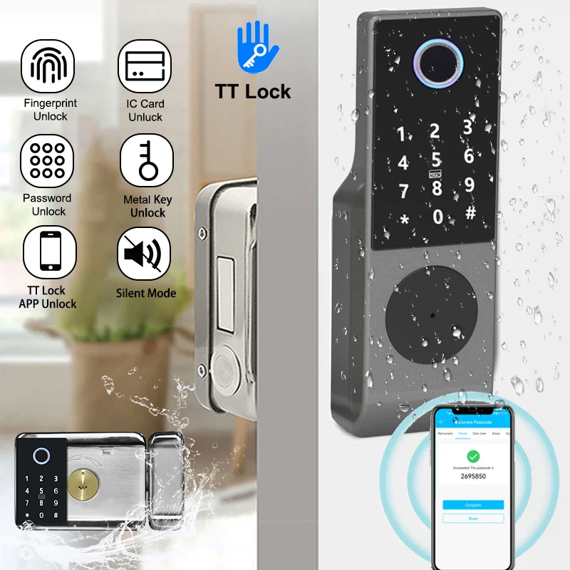 قفل باب ذكي From Saudi Arabia RAYKUBE Single/Double Fingerprint Lock Outdoor Gate Waterproof TT Lock Smart Lock Electronic Lock