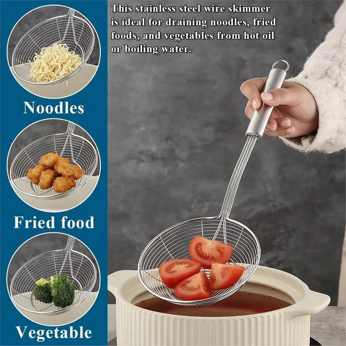 Home Tool Spider Strainer Skimmer Ladle 2Pcs,Stainless Steel Kitchen Skimmer Slotted Spoons for for Straining Pasta/Cooking/Fryi