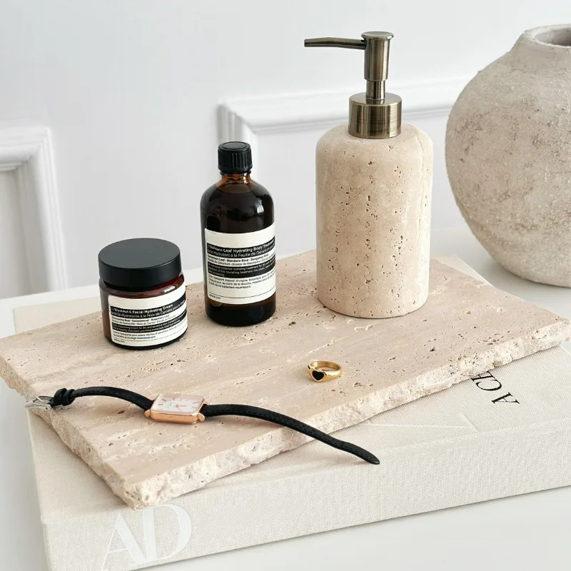 Marble lotion bottle soap dispenser stainless steel nozzle home hotel bathroom hand sanitizer bottle soft travertine ornament