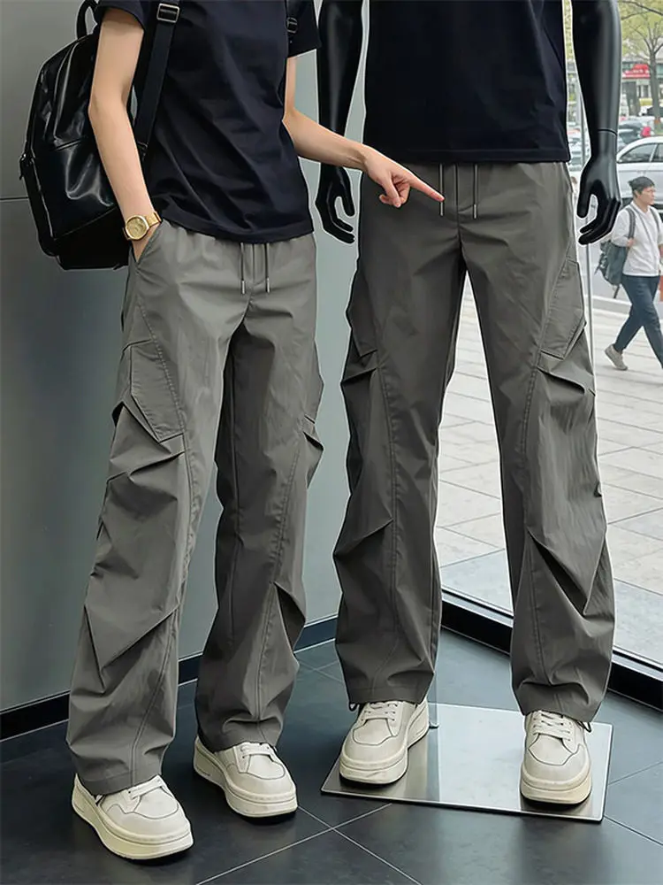 Lightweight Men's Cargo Pants Deep Grey Paratrooper Deconstructed Workwear Quick Dry Sporty Slant Cut Waterproof Casual Trousers