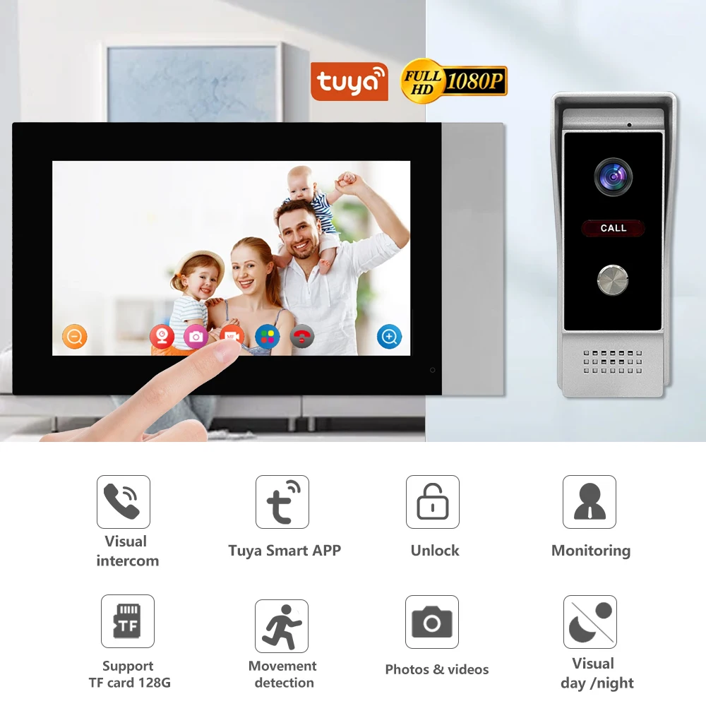 1024x600 WIFI Waterproof Video Door Phone 7-inch Screen Two-Way Intercom Visualization for Home Villa Security Can Record Videos