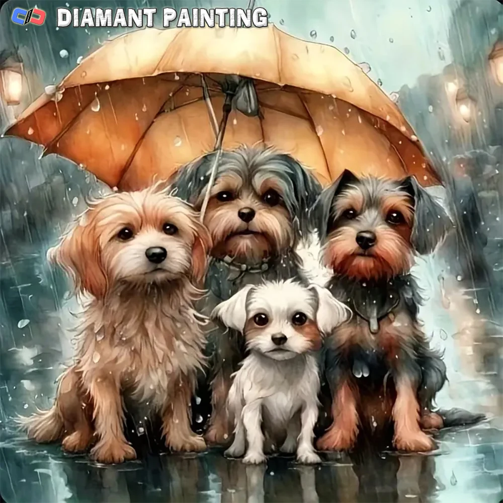 5D DIY Mosaic Art Puppies Under The Umbrella Self-made Artificial Diamond Painting Art DIY Handmade Painting Decorative Painting