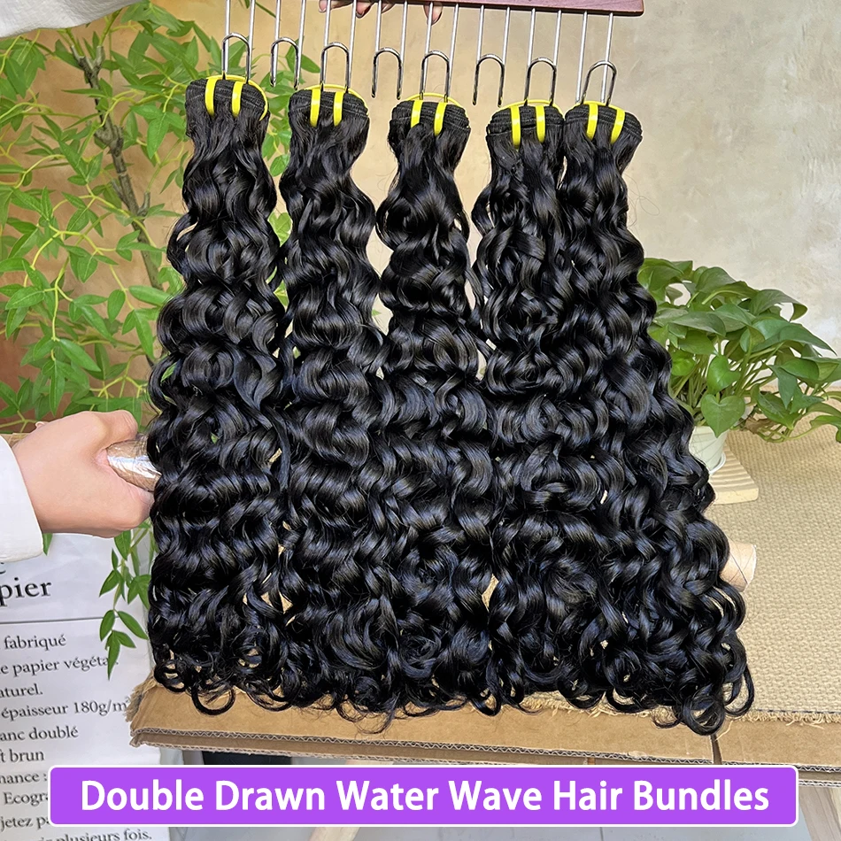 

Наборы волос из натурального человеческого волоса Double Drawn Water Wave # Натуральные черные волосы 1B, 100% вьетнамские необработанные девственные волосы для наращивания оптом