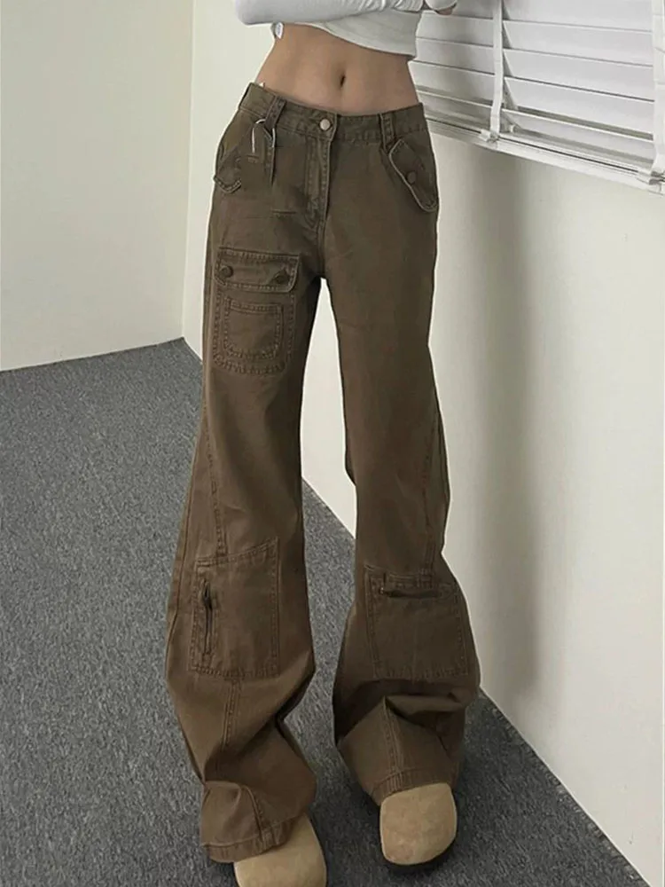 

Spring and Autumn High Street Retro Kpop Y2K Pants Women's Slim Fit 2000s American Vintage High Waist Flared Jeans