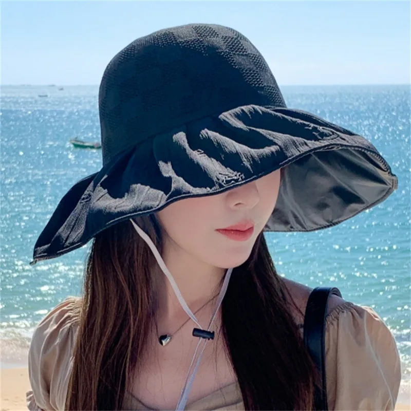 

New Hollow Anti-UV Fisherman Hat for Women, Spring/Summer, Beach Sunscreen Hat with Face Protection