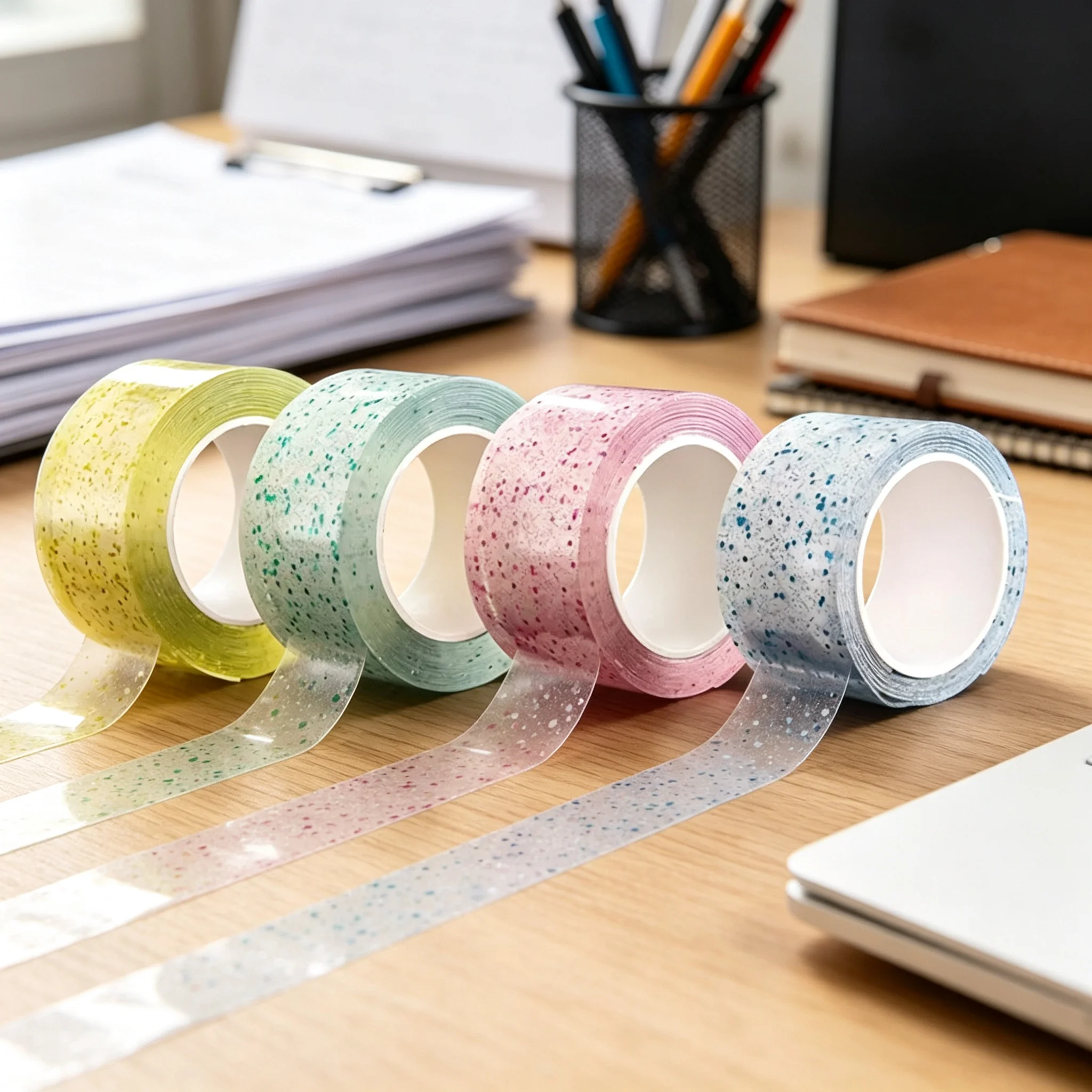 4PCS  Colorful Glow-in-the-dark Nano Tape Shinny Packing Stationery New Arrival Double Sided Office School Colorful Tape