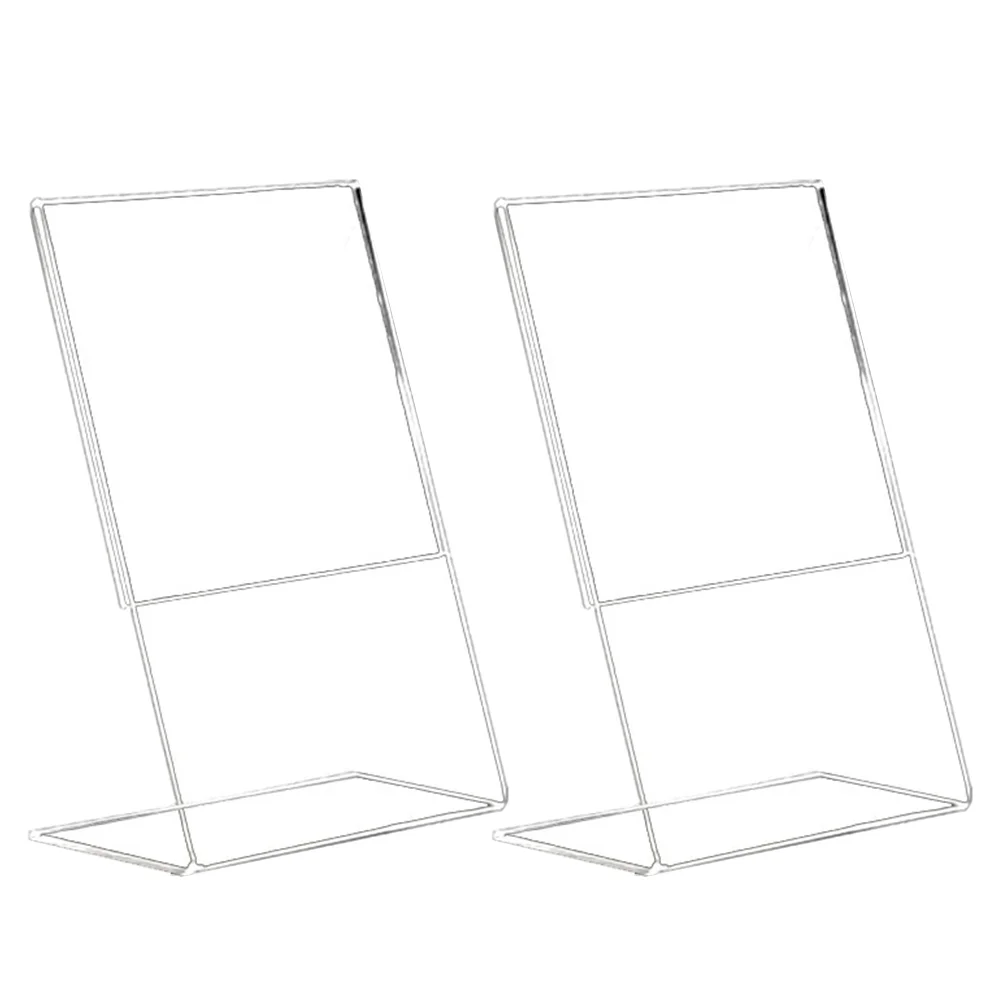 2 Pcs Table Sign Display Stand Emblems Desktop Photo Rack Bracket Acrylic Holder Menu Ad Frame