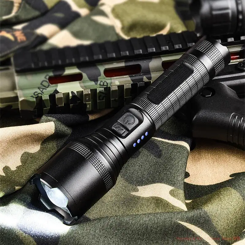 XHP60 Flashlight 18650 Rechargeable Torch USB-C Powerful Tactical Flash Light Zoomable Hunting Lantern Waterproof Hand Lamp