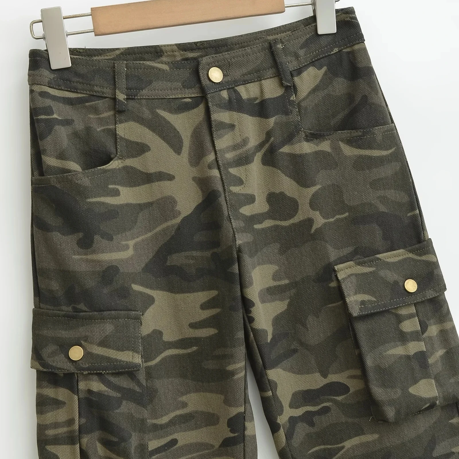 American Retro Camouflage Work Pants Women's Autumn Casual Straight Leggings Micro Flared Long Trousers with Big Pockets