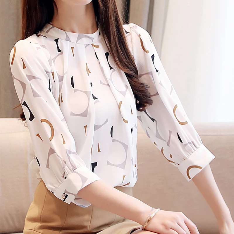 2023 Korean Summer Chiffon Blouse White Shirt Fashion Clothing Women Tops Casual Blouses Office Shirts Ladies Tops Blusas 2480