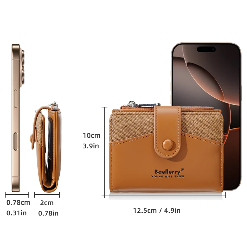 1Pcs-Baellerry Women's Short Wallet, Exquisite Canvas + Pu Patchwork Short Wallet, 6-Card Slot Wallet with Transparent Window and Zippered Coin Pocket