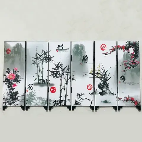 꽃 대나무 방 분배기 접이식 파티션 스크린, 사무실 6 패널 액세서리, 확장 치수 48x24x0.6cm