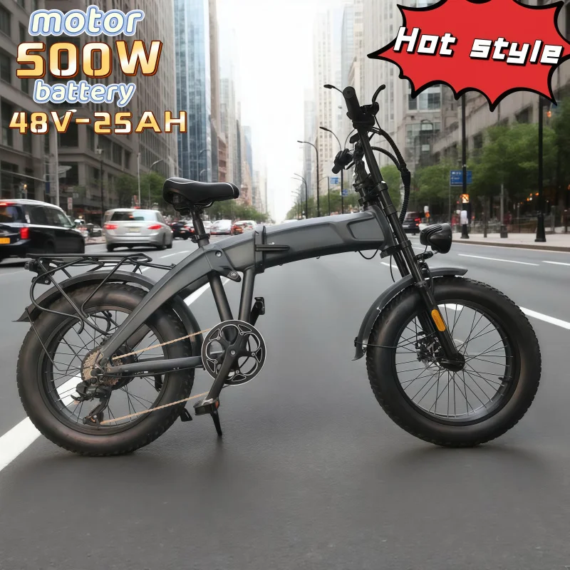 

Folding retro snow moped 20-inch fat tires urban commuting E-bike48V25AH energy-saving battery