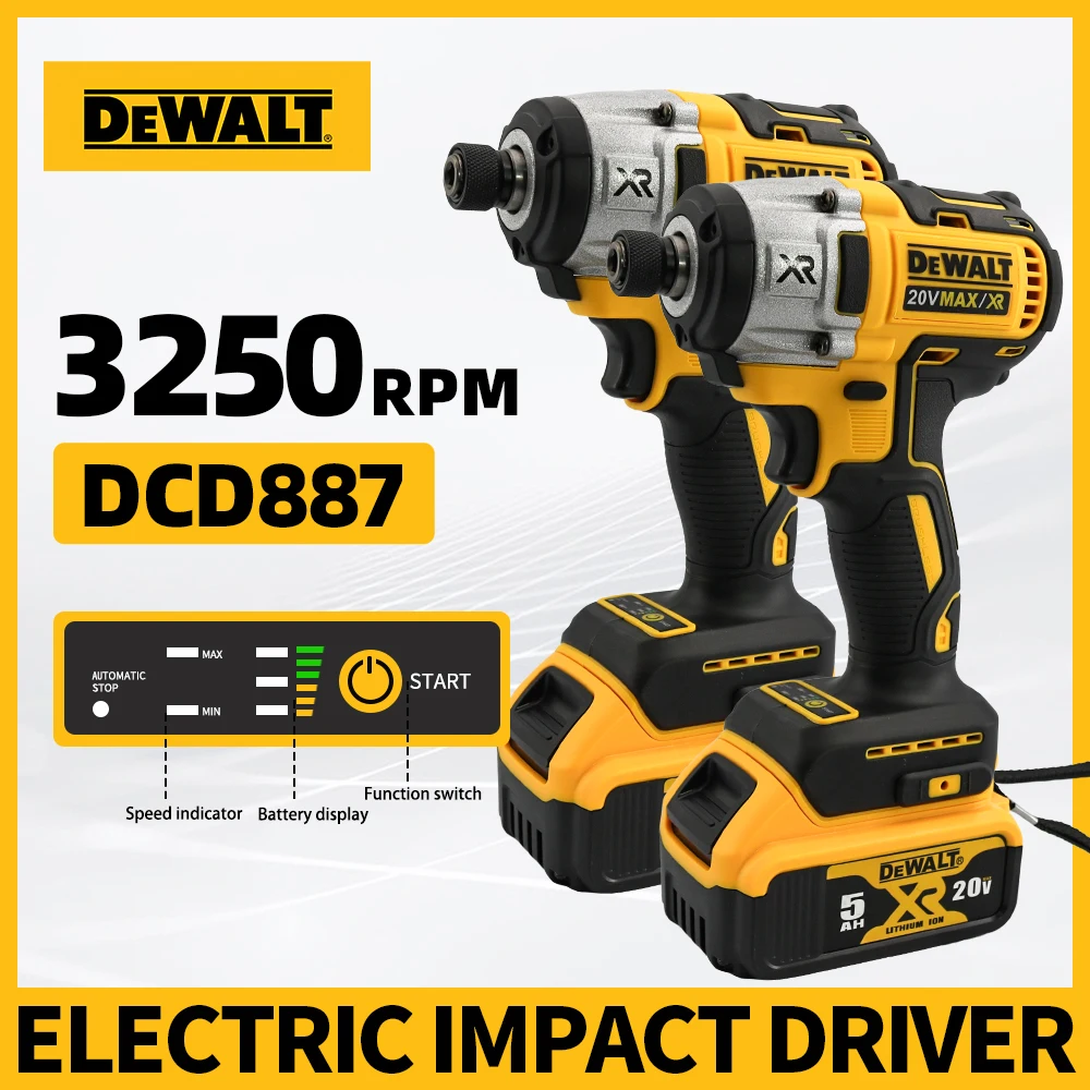 Dewalt Electric Impact Driver Drill 3250RPM Speed Brushless motor 1/4 Power Tools Electric Screwdriver For 20V Battery DCD887