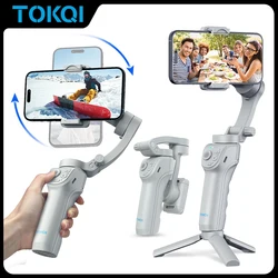 TOKQI Handheld Gimbal Phone Stabilizer with Fill Light for Smartphone 3-Axis Anti Shake Foldable Holder Selfie Tripod for iPhone