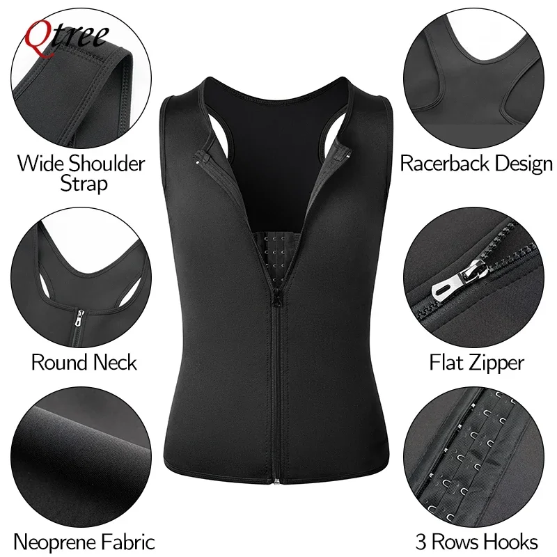 Qtree Men Compression Shirt for Slimming Sauna Sweat Body Shaper Tight Undershirt Tummy Control Girdle Weight Loss Waist Trainer