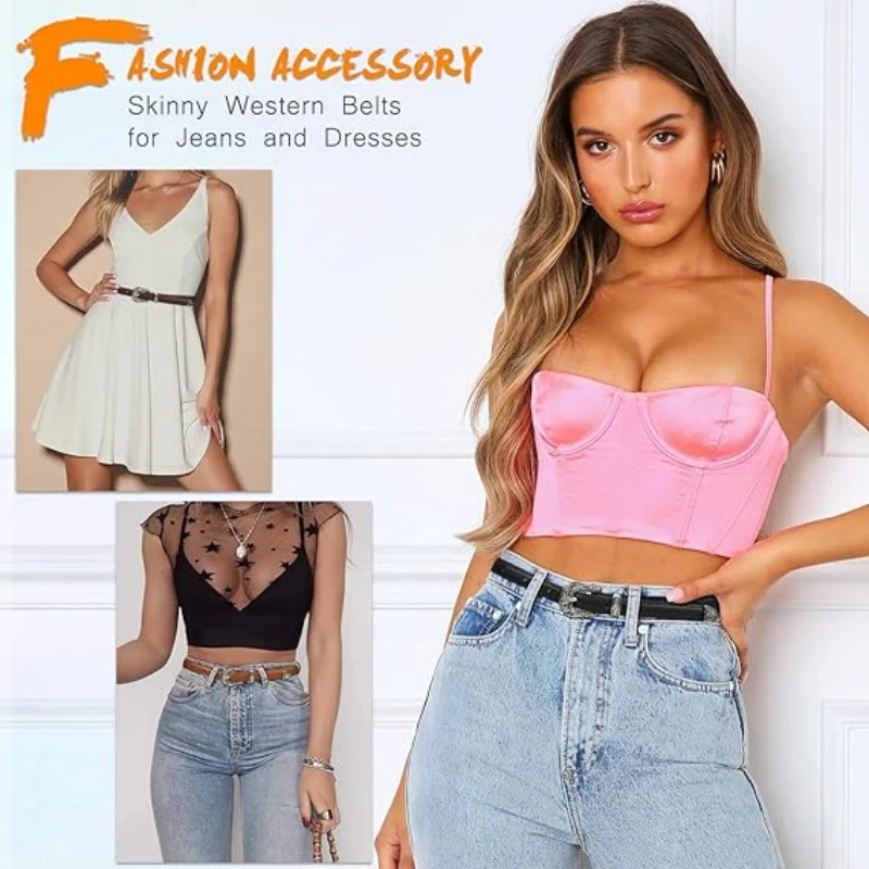 Trend ige Western Skinny Gürtel für Frauen verstellbarer dünner Hüftgurt aus Leder für Kleider mit Vintage-Schnalle