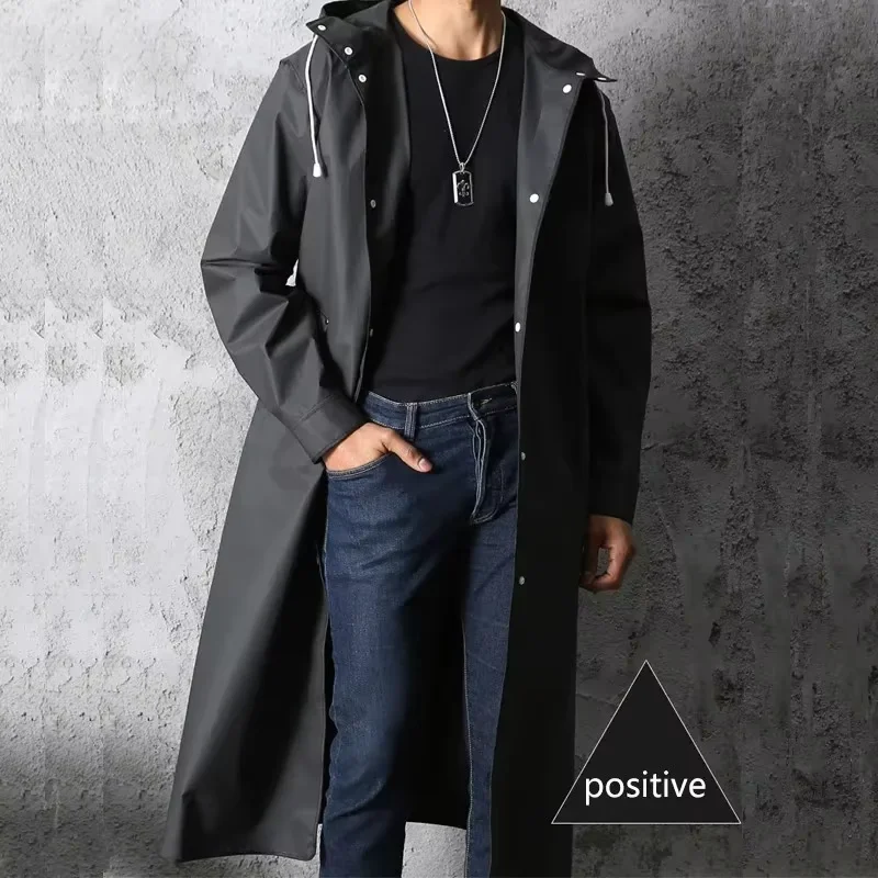 Fashion Black Adult Windbreaker Style Waterproof Long Raincoat Women's Men's Hooded Outdoor Motorcycle, Bicycle, Hiking, Fishing