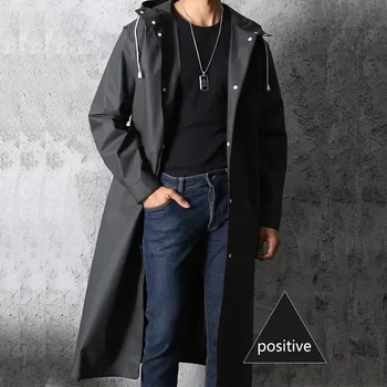 Fashion Black Adult Windbreaker Style Waterproof Long Raincoat Women's Men's Hooded Outdoor Motorcycle, Bicycle, Hiking, Fishing 2 Fashion Black Adult Windbreaker Style Waterproof Long Raincoat Women's Men's Hooded Outdoor Motorcycle, Bicycle, Hiking, Fishing 2