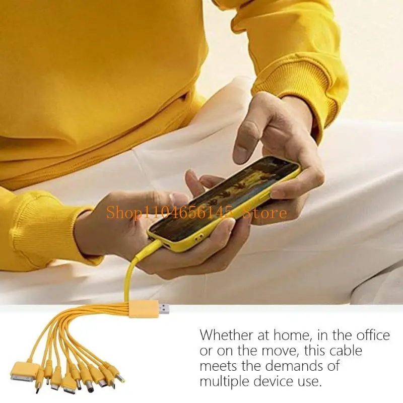652F Time Saving Yellow USB Cable Multi Charging Cable for Simultaneous Charging Multiple Devices USB Charging Cord