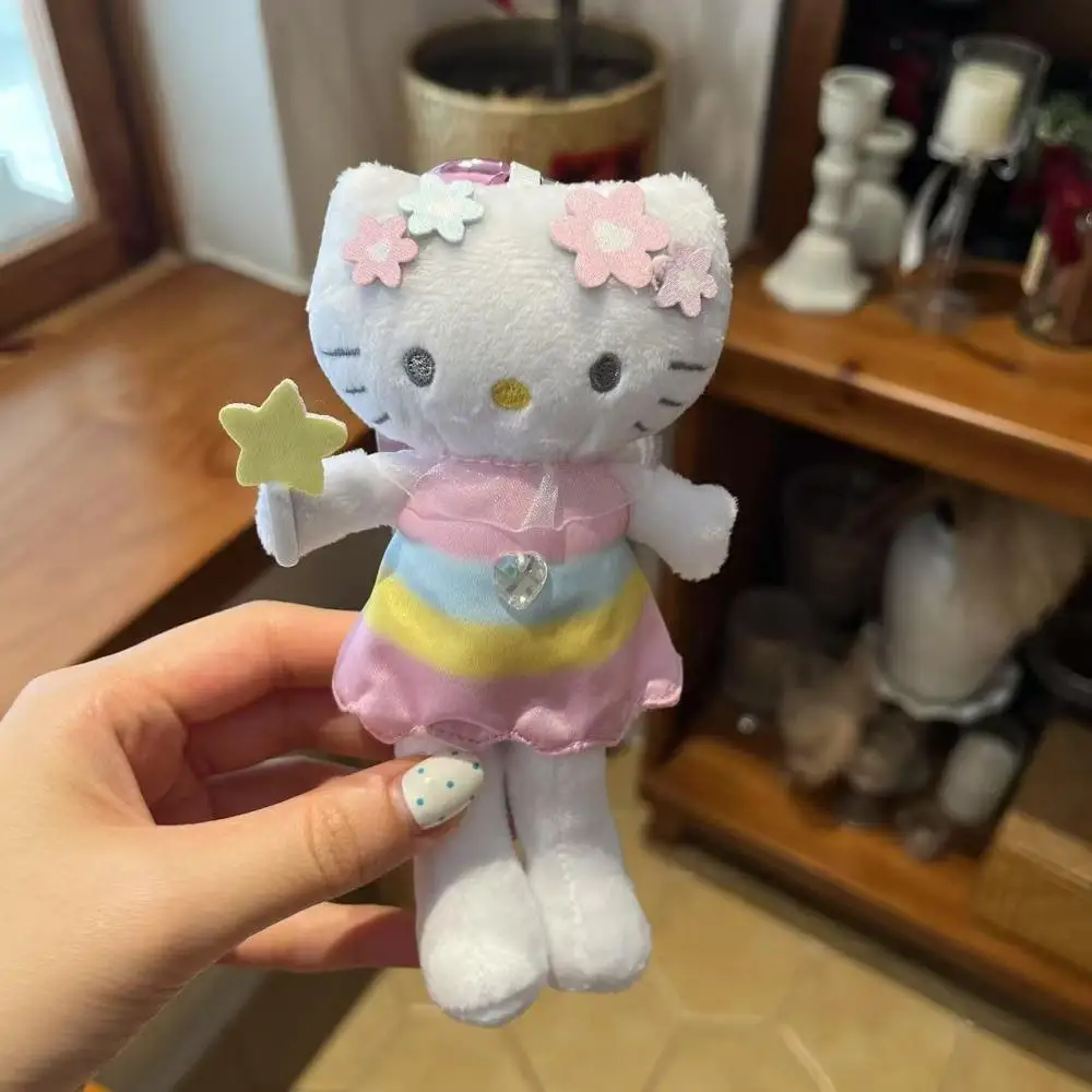Uroczy Sanrio Hello Kitty z długimi nogami, tęczowe ubranka, pluszowy breloczek, zabawki dla dzieci, pluszaki, zawieszka do torby, prezent urodzinowy